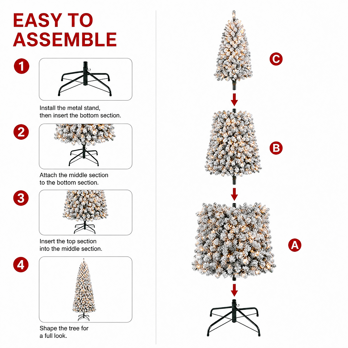 DRNEWI 7ft Prelit Snow Flocked Artificial Pencil Christmas Tree with Warm White Lights, Full Branch Tips, Perfect Choice Decoration for Xmas Holiday