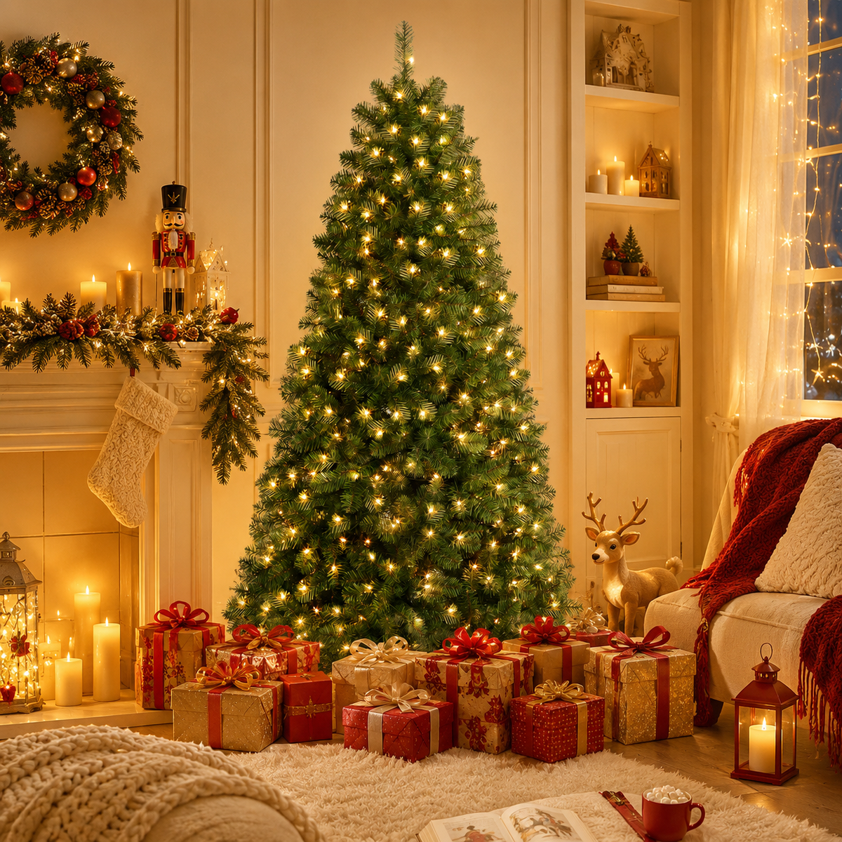 DRNEWI 4.5ft Pre-Lit Artificial Christmas Tree with 120 Warm White Lights and 450 Tips for Living Room and Party Decor