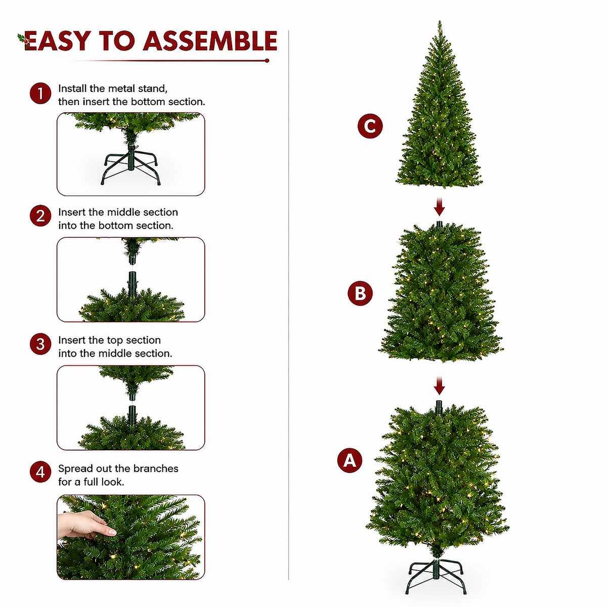 DRNEWI 9ft Prelit Artificial Slim Pencil Christmas Tree with 460 Warm White Lights, Full Branch 1260 Tips