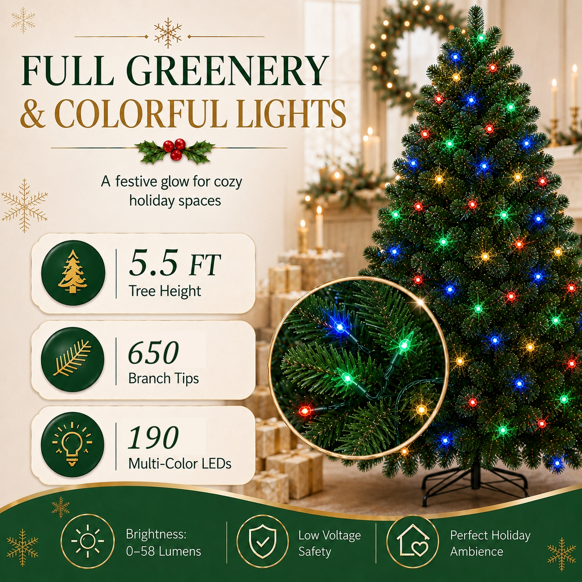DRNEWI 5.5ft Prelit Artificial Christmas Tree w/ Remote Control and Warm White & Color Changing Lights