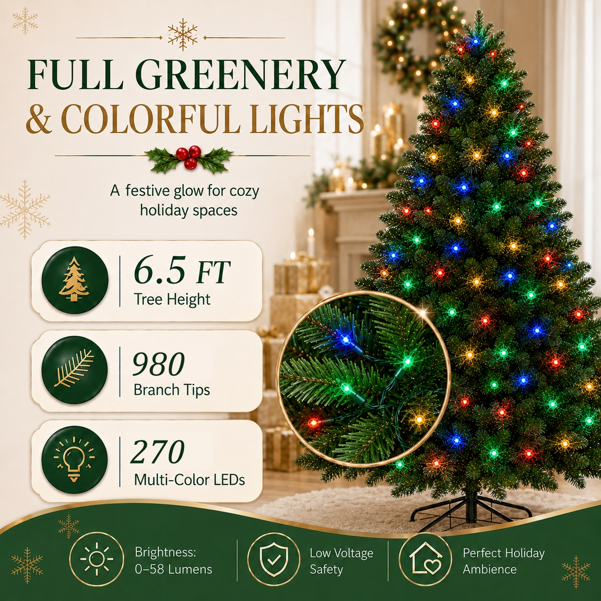DRNEWI 6.5ft Prelit Artificial Christmas Tree w/ Remote Control and Warm White & Color Changing Lights