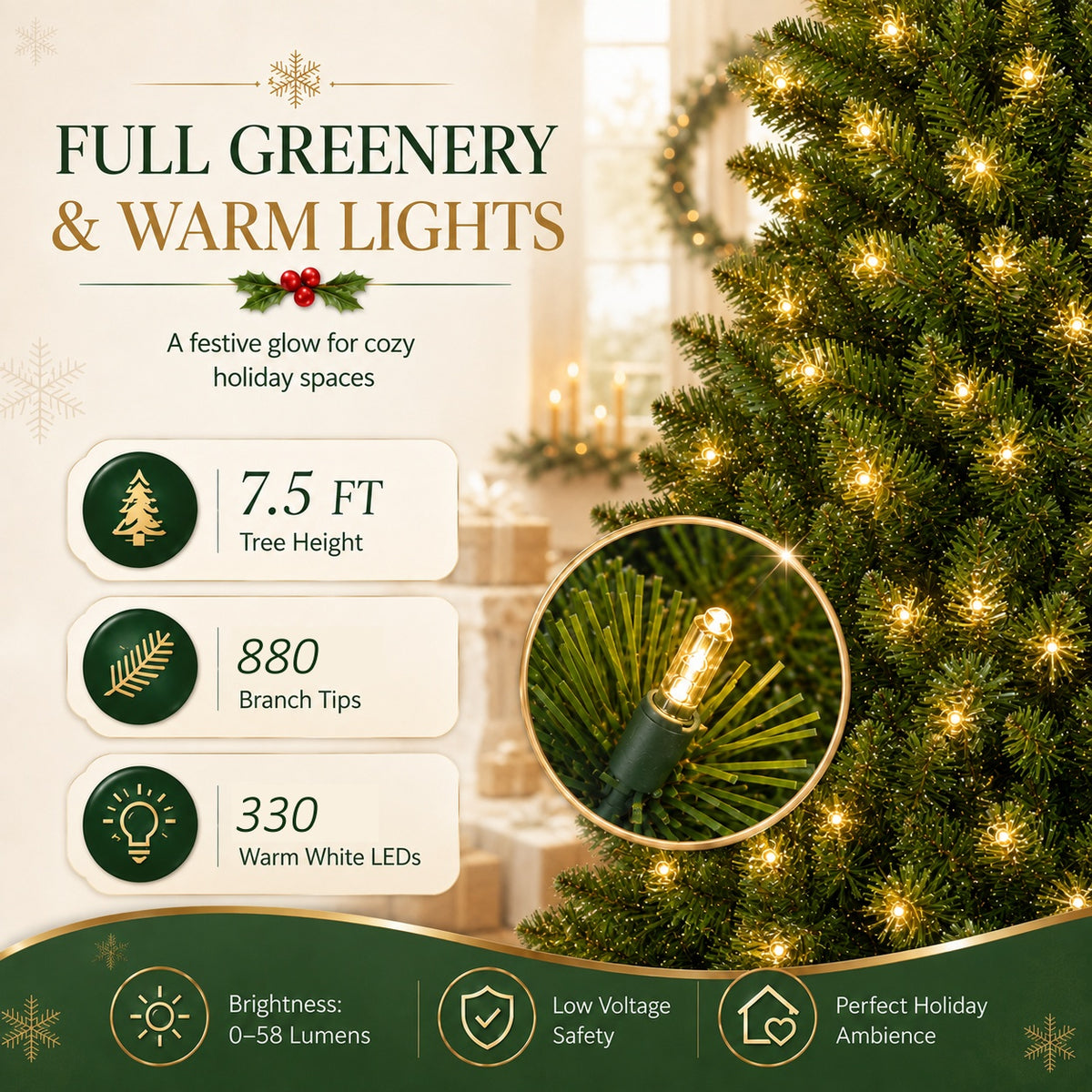 DRNEWI 7.5ft Prelit Artificial Slim Pencil Christmas Tree with 330 Warm White Lights, Full Branch 880 Tips