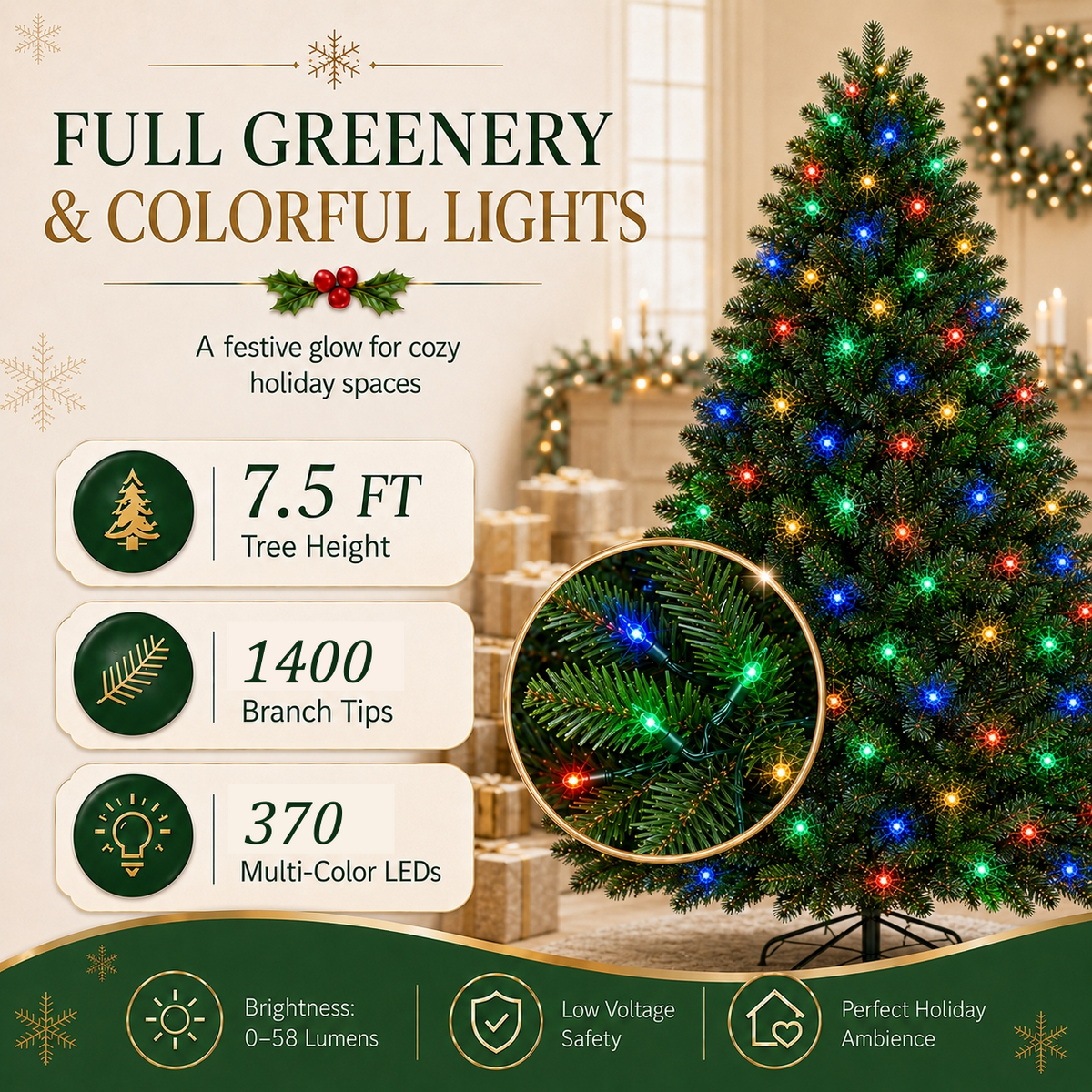 DRNEWI 7.5ft Prelit Artificial Christmas Tree w/ Remote Control and Warm White & Color Changing Lights