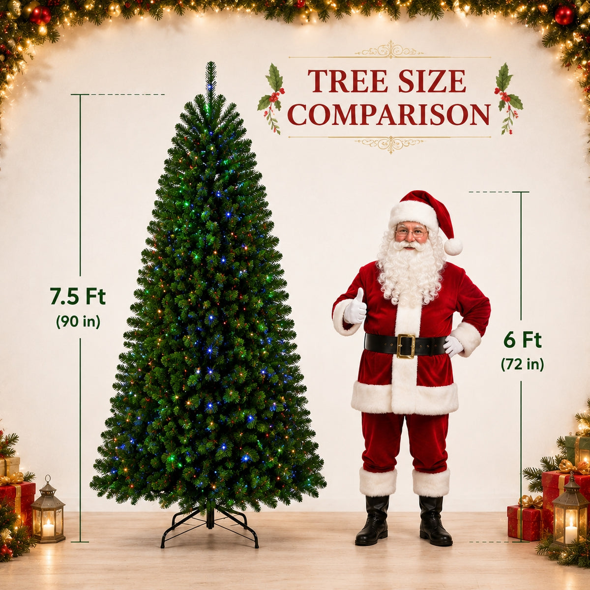 DRNEWI 7.5ft Prelit Artificial Christmas Tree w/ Remote Control and Warm White & Color Changing Lights