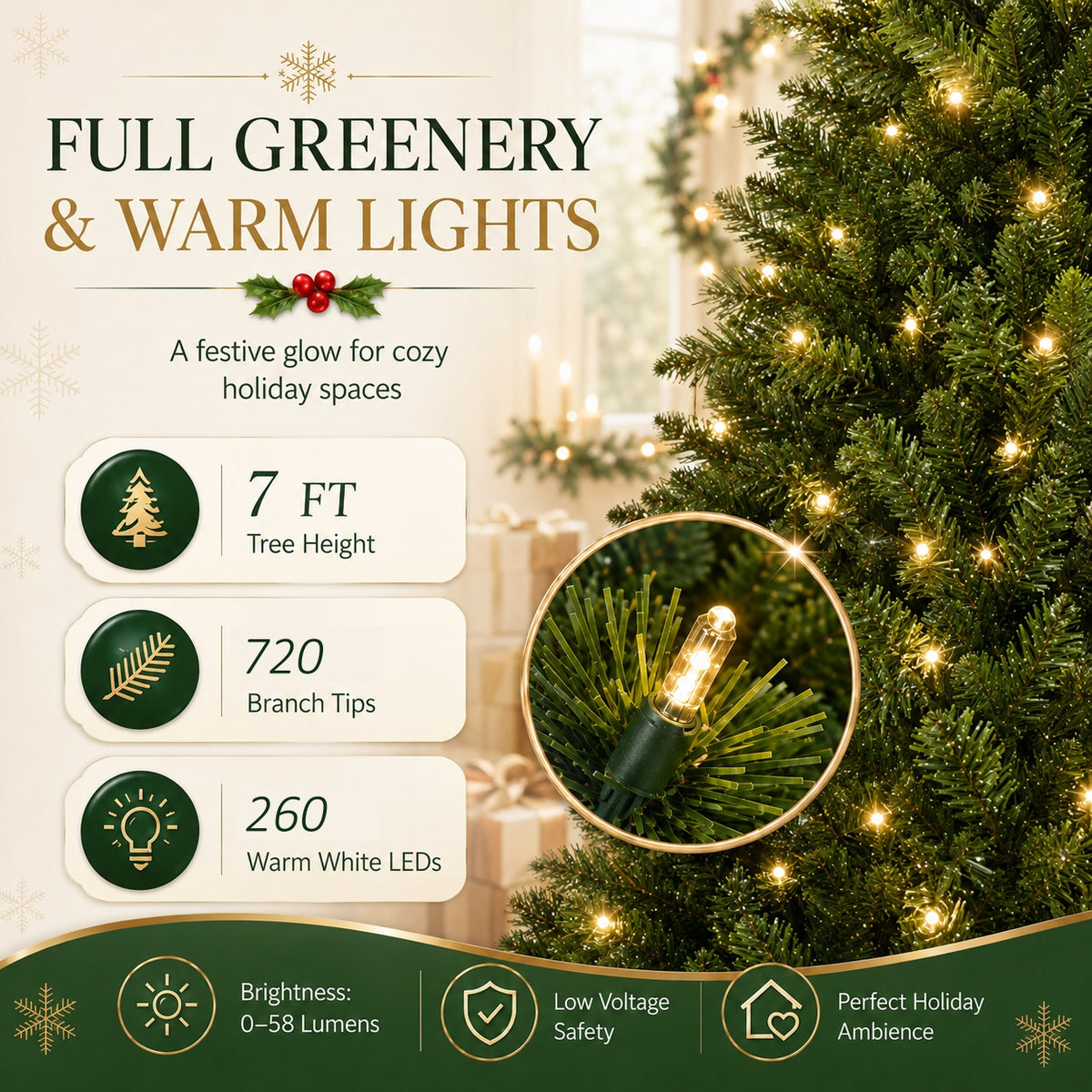 DRNEWI 7ft Prelit Artificial Slim Pencil Christmas Tree with 260 Warm White Lights, Full Branch 720 Tips