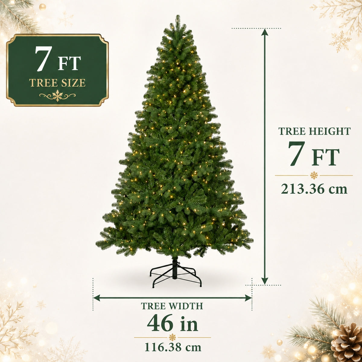 DRNEWI 7ft Pre-Lit Artificial Christmas Tree with 320 Warm White Lights and 1120 Tips for Living Room and Party Decor