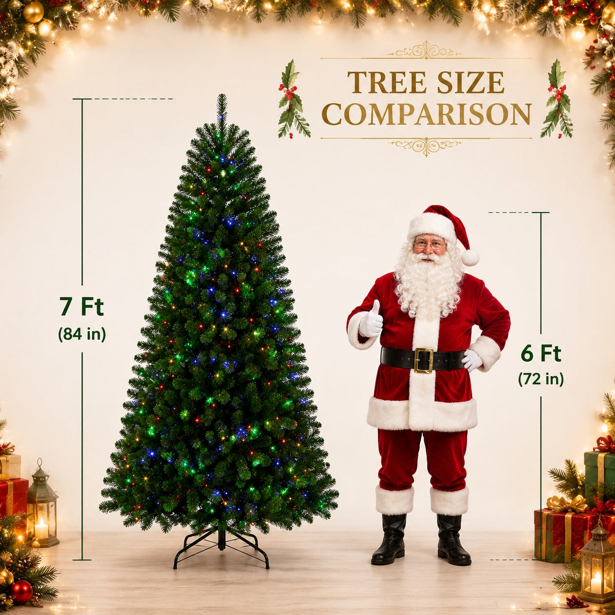 DRNEWI 7ft Prelit Artificial Christmas Tree w/ Remote Control and Warm White & Color Changing Lights