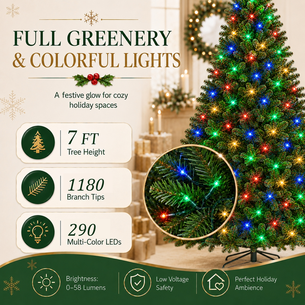 DRNEWI 7ft Prelit Artificial Christmas Tree w/ Remote Control and Warm White & Color Changing Lights
