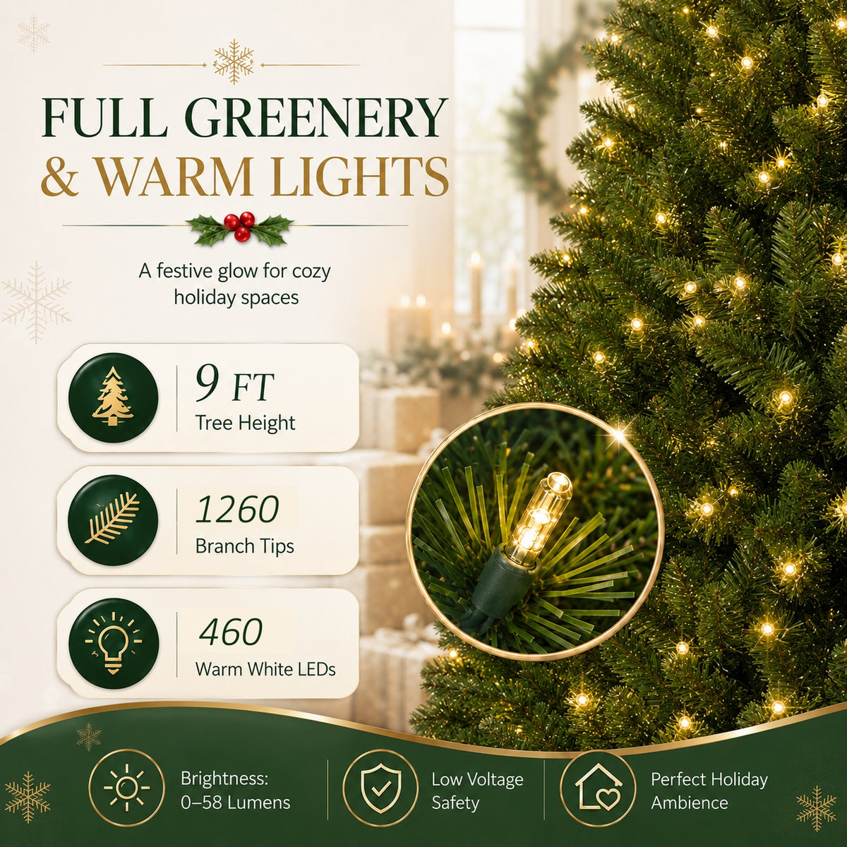 DRNEWI 9ft Prelit Artificial Slim Pencil Christmas Tree with 460 Warm White Lights, Full Branch 1260 Tips