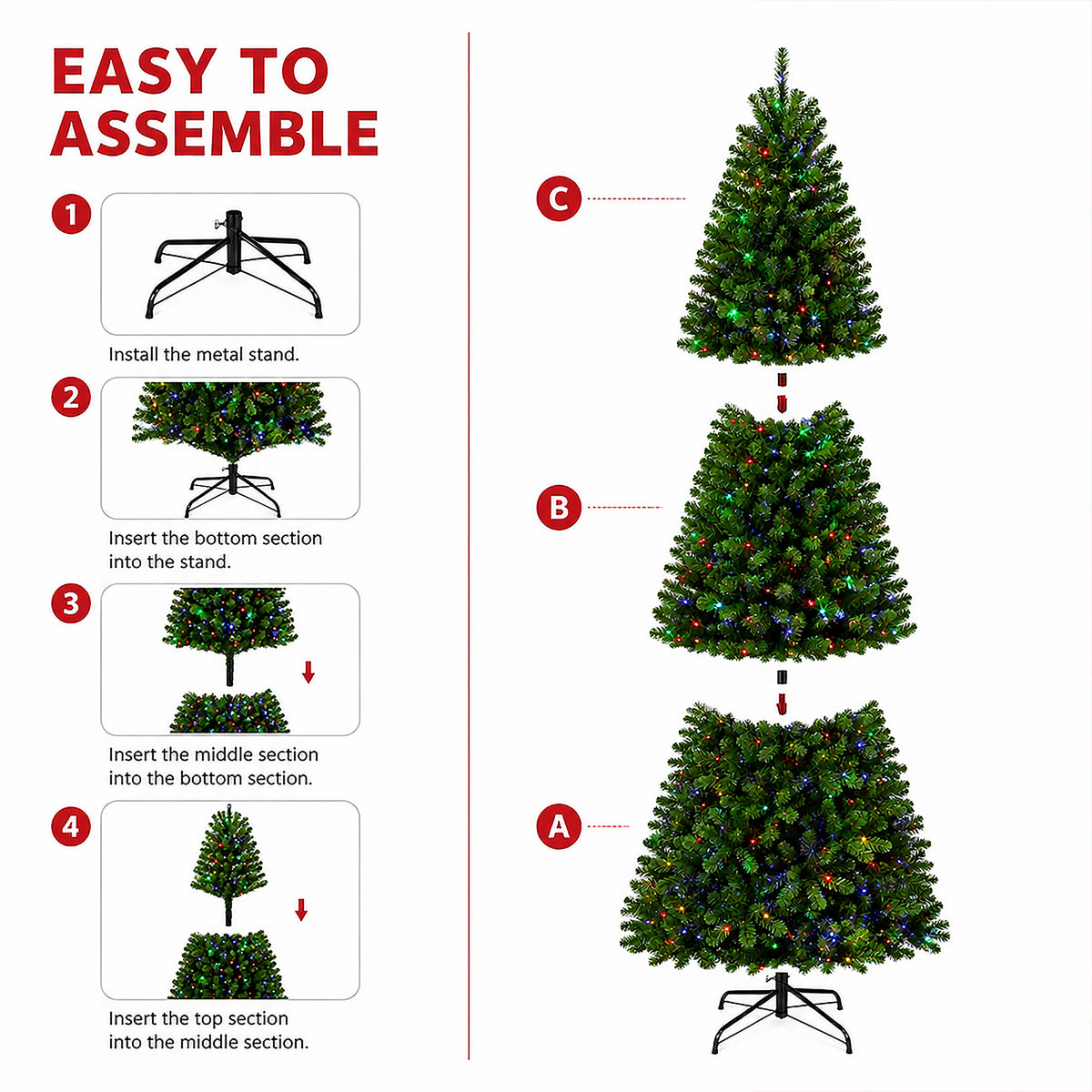 DRNEWI 7.5ft Prelit Artificial Christmas Tree w/ Remote Control and Warm White & Color Changing Lights