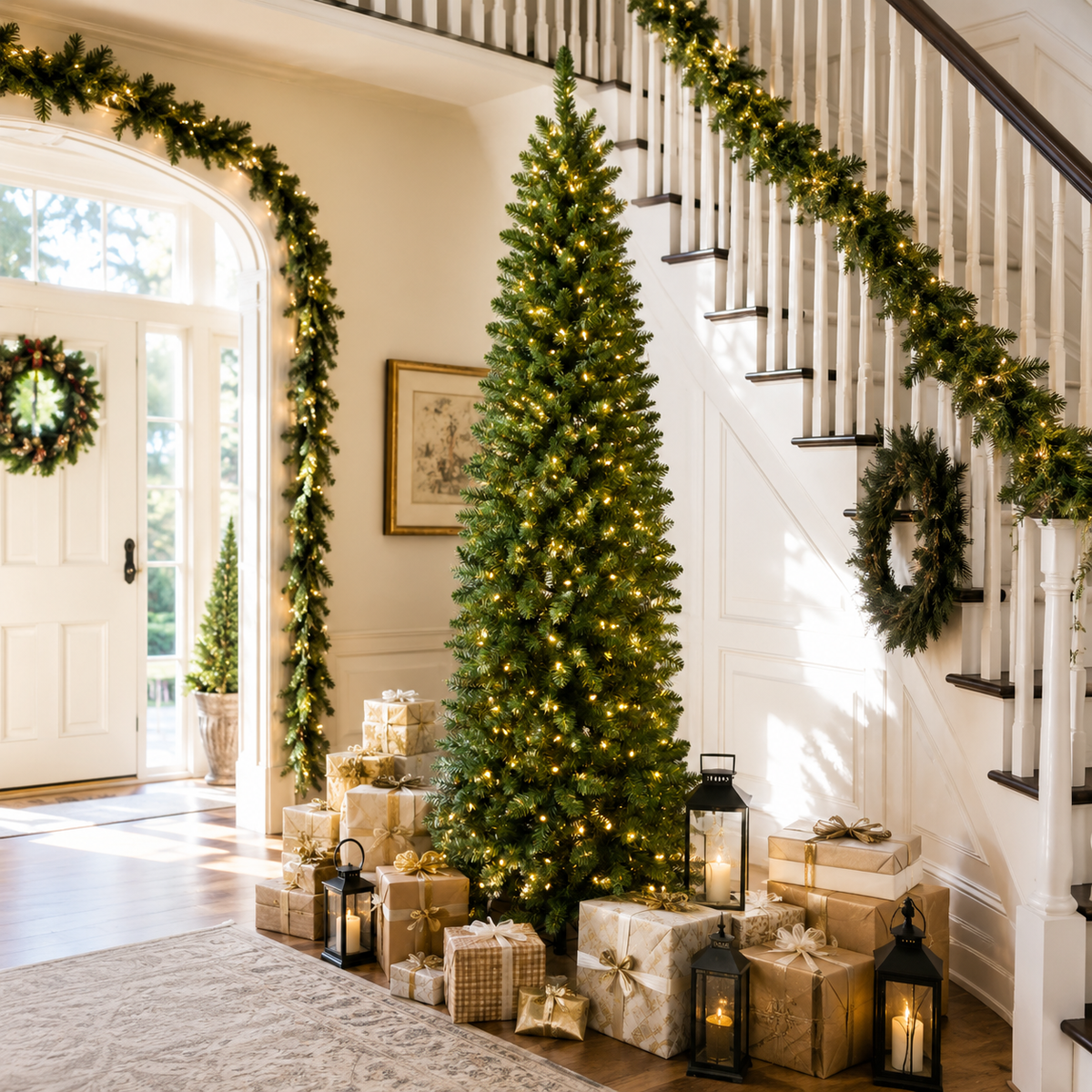 DRNEWI 4.5ft Prelit Artificial Slim Pencil Christmas Tree with 120 Warm White Lights, Full Branch 320 Tips