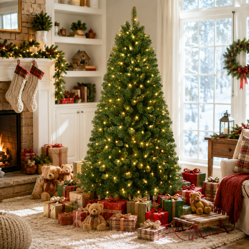 DRNEWI 4.5ft Pre-Lit Artificial Christmas Tree with 120 Warm White Lights and 450 Tips for Living Room and Party Decor